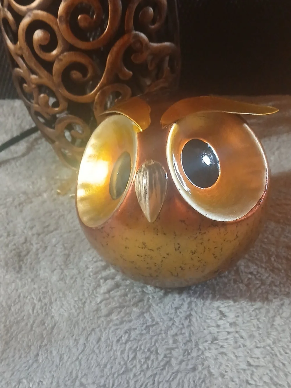 Decorative Metal Owl Table Lamp - Gold and Bronze